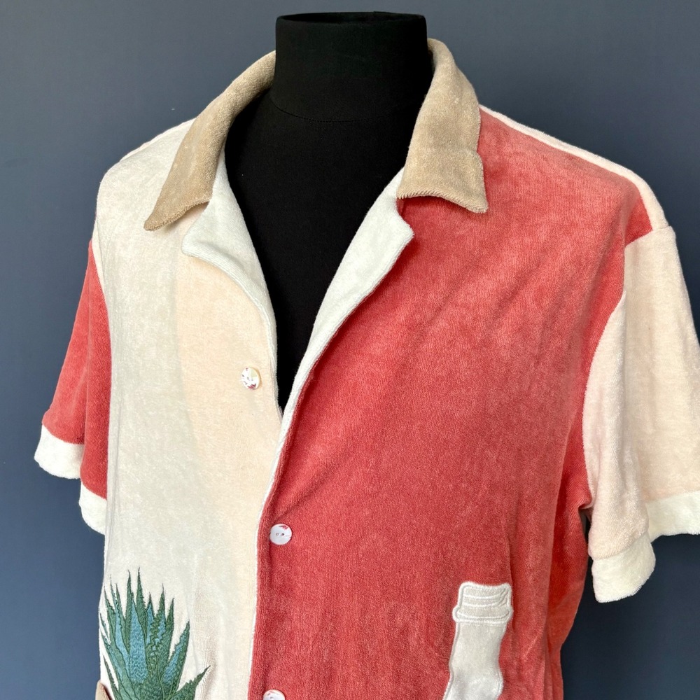 Tombolo Gusanito Terry Cloth Cabana Shirt Agave Mezcal | Sz L | Organic Cotton